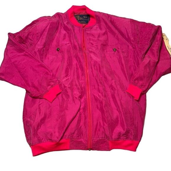 Vintage silk bomber windbreaker jacket men’s sz Med pink full zip - Picture 1 of 8